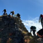 両サイドが切れ落ちた岩稜線を登る！